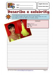 English Worksheet: Describe a celebrity - Rihanna