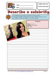 English Worksheet: Describe a celebrity - Katy Perry 