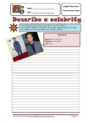 English Worksheet: Describe a celebrity - Robert Pattinson