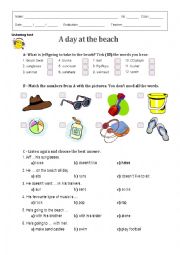 English Worksheet: listening test - a day at the beach - summer time