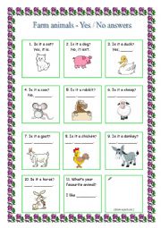 English Worksheet: Farm animals - yes / no answers