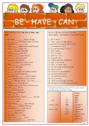 English Worksheet: BE - HAVE - CAN