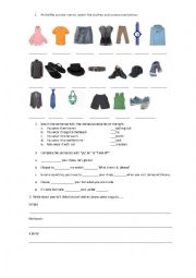 English Worksheet: kinds of clothes