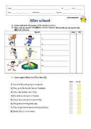 English Worksheet: listening test - about sports - at school