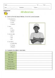 English Worksheet: listening test - personal information - all about me