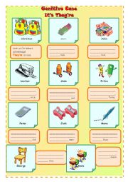 English Worksheet: Genitive case/It�s - They�re/School Objects