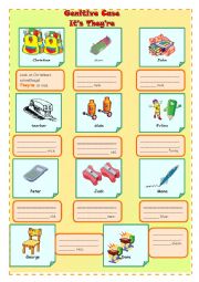 English Worksheet: Genitive case/Its - Theyre/School Objects