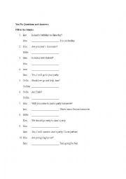 English Worksheet: Yes/No Questions Worksheet