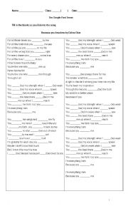 English Worksheet: learning simple past tense with song