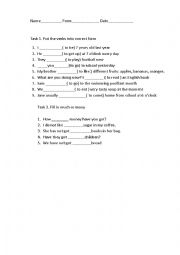 English Worksheet: Test Tenses/many/much