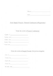 English Worksheet: Present Simple/Present Continuous (Present Progressive) Test