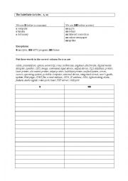 English Worksheet: Indefinite articles a and an and IT Vocabulary