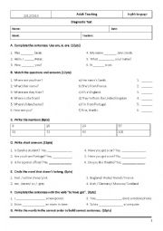 English Worksheet: Diagnostic Test