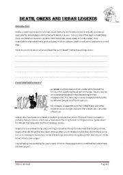 English Worksheet: Death, Omens and Urban Legends