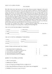 English Worksheet: Peer Groups