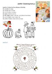 English Worksheet: thanksgiving and colours