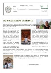 English Worksheet: Test - My Indian Holiday Experience