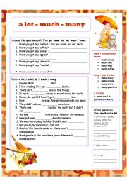 English Worksheet: much - many - a lot of