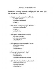 English Worksheet: Present, Past and Future
