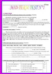 English Worksheet: Mid-Term Test N2 part 1