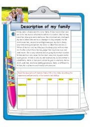 English Worksheet: Description of my family