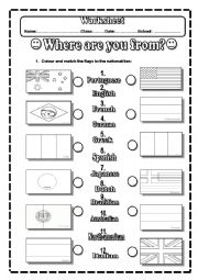 English Worksheet: WHERE ARE YOU FROM? Countries and Nationalties + 2 pages