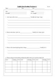 English Worksheet: Book Report Form