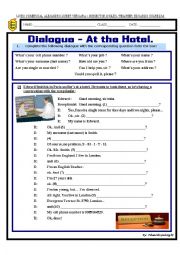 English Worksheet: At the Hotel - Dialogue
