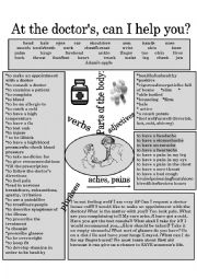 English Worksheet: Health, at the DOCTORS. Active expressions.