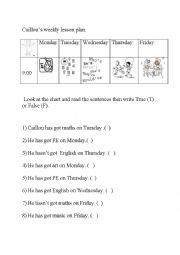 English Worksheet: Weekly lesson plan