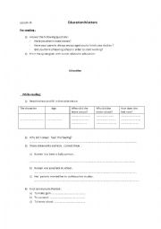 English Worksheet: Education Matters (1st form) lesson 35