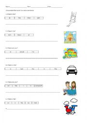 English Worksheet: Locations/Places/Where are you?- Sentence unscramble