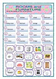 English Worksheet: Rooms and furniture