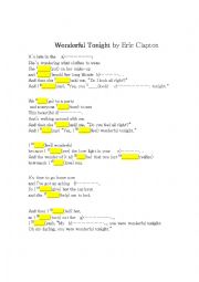 English Worksheet: WONDERFUL TONIGHT by Eric Clapton