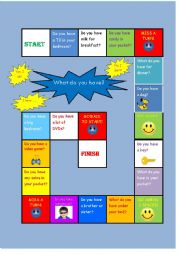English Worksheet: What do you have? Board Game