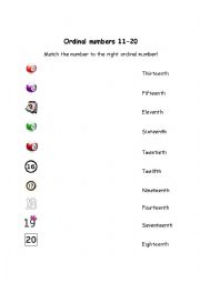English Worksheet: Ordinal numbers 11-20