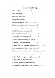 English Worksheet: Exercise on Question tags 