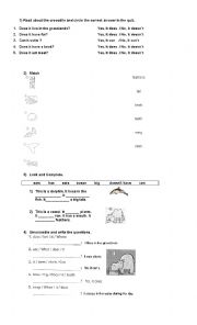 English Worksheet: animals worksheet (habitats, parts of the body, likes and dislikes)