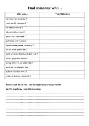 English Worksheet: Find someone who... Past simple