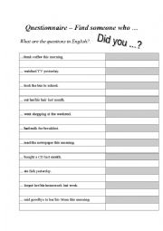 English Worksheet: Questionnaire Did you ...?