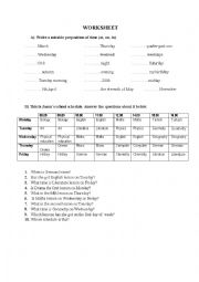 English Worksheet: A worksheet on prepositions of time