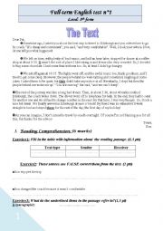 English Worksheet: Full Term Eglish Test N1 for 8th form