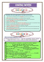 LINKING WORDS Exercise 1 & 2  (Key included)