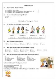 English Worksheet: Thanksgiving_Snoopy