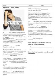 English Worksheet: Boyfriend - Justin Bieber