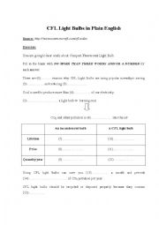 English Worksheet: CFL light bulbs