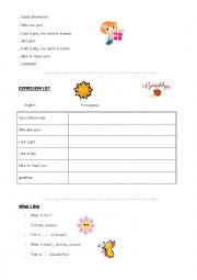 English Worksheet: Greetings, what is this