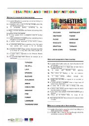 English Worksheet: Disasters and their definitions