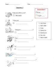 English Worksheet: Can/Cant (expressing ability)