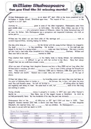 English Worksheet: The Story Of William Shakespeare